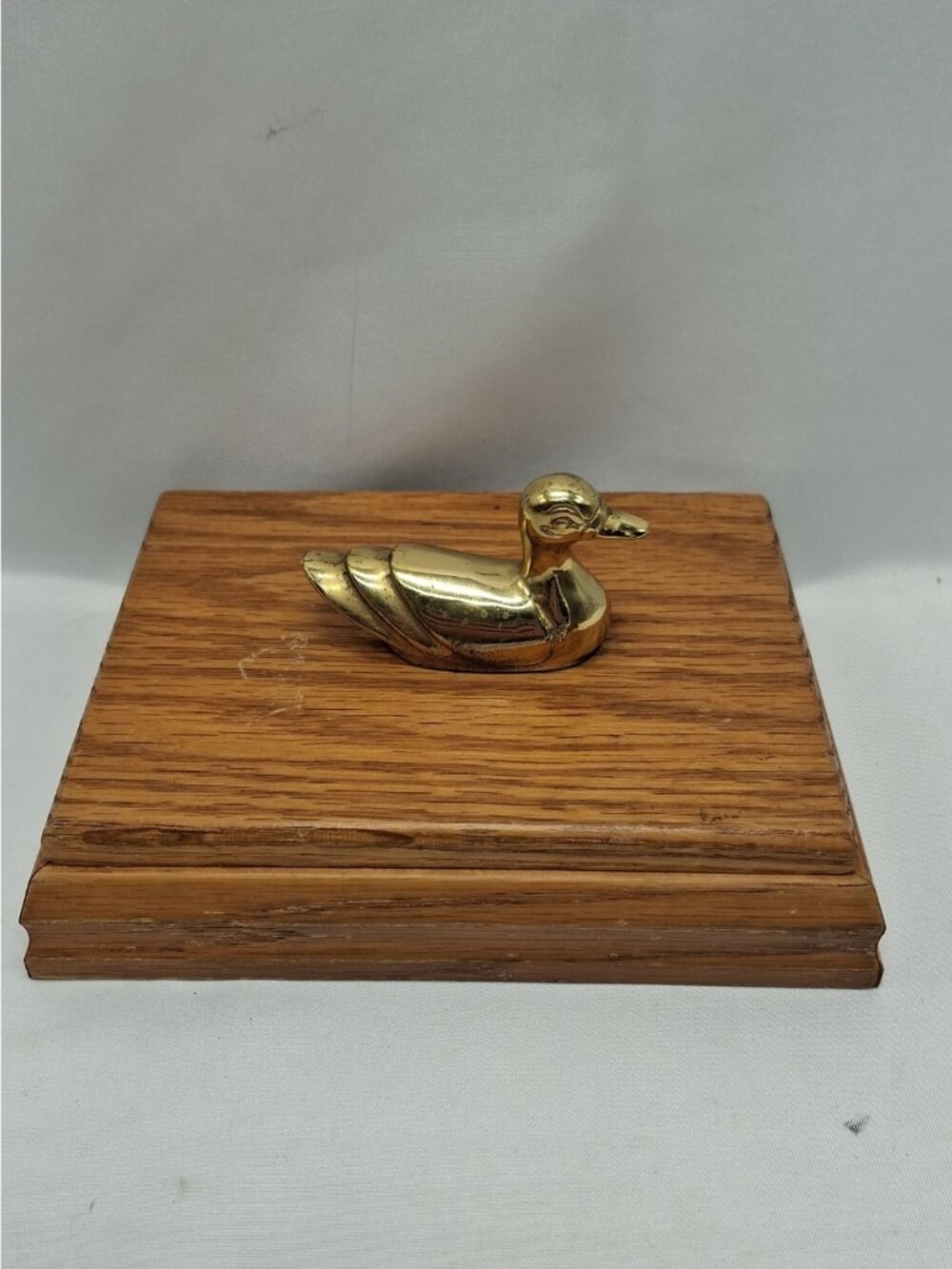 Vtg Sadak Wooden Trinket / Jewelry / Playing Card Box with Brass Duck 6.5 x 4.5